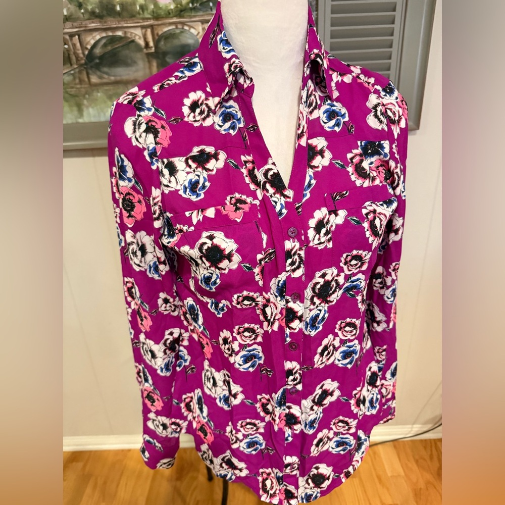 Express Pink Floral Button-Down Shirt